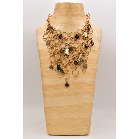 Kara Ross Vintage Collar Bib Statement Necklace Brushed Gold Nugget Signed BinBL - Picture 2 of 12